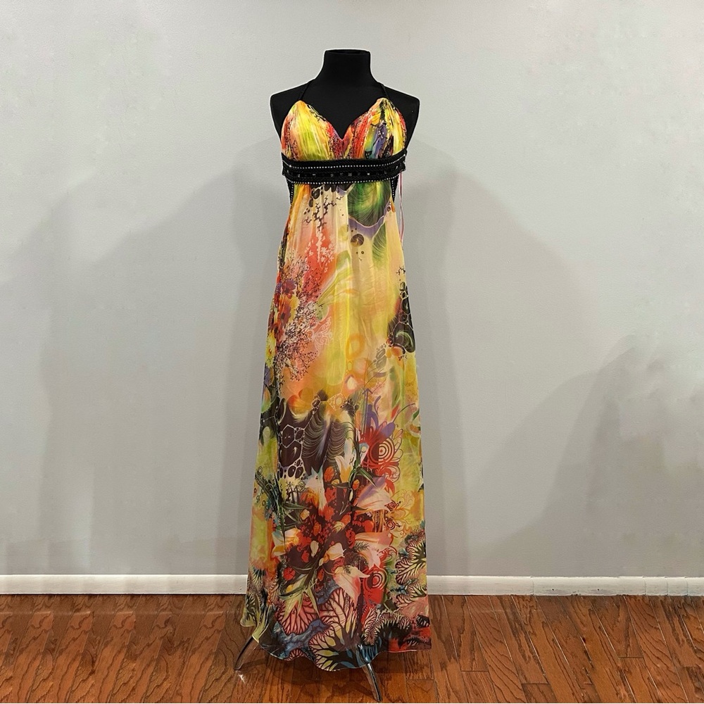 Faviana Multicolor Floral Y2K Gown Size 4